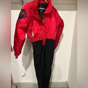 Vtg 90s Snuggler Ski Wear By Kaelin Red Black  2072 Tapestry Suit Size 10